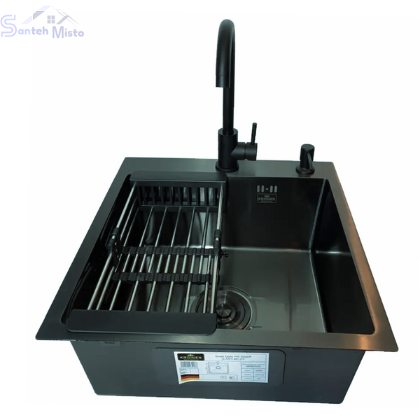 Комплект кухонной мойки Kroner KRP Derby - 50х50HM PVD (2,5/0,5 мм) SМ063 фото