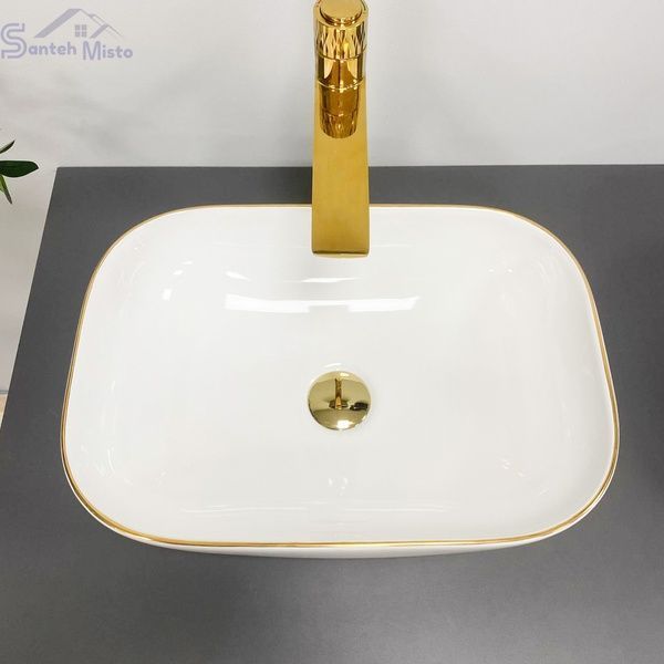 Умивальник (раковина) VBI RAVENNA WHITE GOLD EDGE накладний VBI-011218 фото