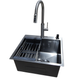 Комплект кухонної мийки Kraft NANO BLACK PVD Декор HS50*50 (3.0/1.0 мм)+Змішувач для кухні з висувним шлангом SМ4088 фото 1