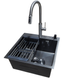 Комплект кухонної мийки Kraft NANO BLACK PVD Декор HS50*50 (3.0/1.0 мм)+Змішувач для кухні з висувним шлангом SМ4088 фото 3