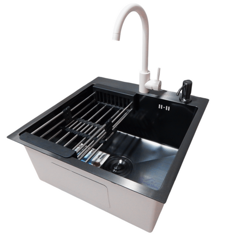 Комплект кухонной мойки Kraft HM 50х50 NANO BLACK PVD (3.0/1.0 мм) SМ1047 фото