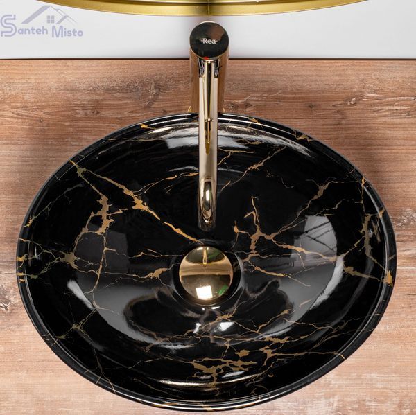 Умивальник (раковина) REA SOFIA BLACK MARBLE SHINY накладний REA-U5611 фото