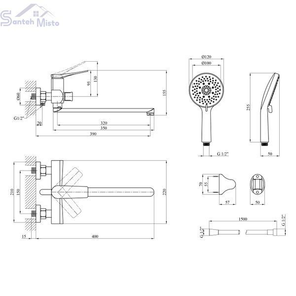 Змішувач для ванни Kroner KRP Terra - GRP070 CV035570 фото