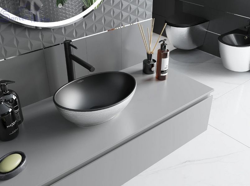 Умывальник (раковина) MEXEN ELZA SILVER BRUSHED BLACK MATT накладной MEX-21014023 фото