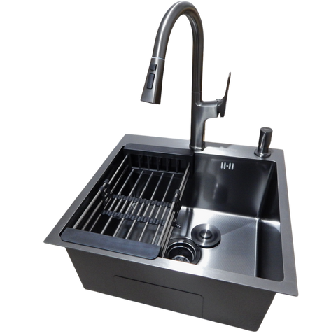 Комплект кухонної мийки Kraft HM 50х50 NANO BLACK (DECOR) PVD (3.0/1.0 мм) SМ610477 фото