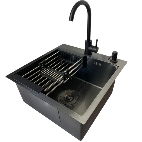 Комплект кухонної мийки Kraft HM 50х50 NANO BLACK (DECOR) PVD (3.0/1.0 мм) SМ041 фото