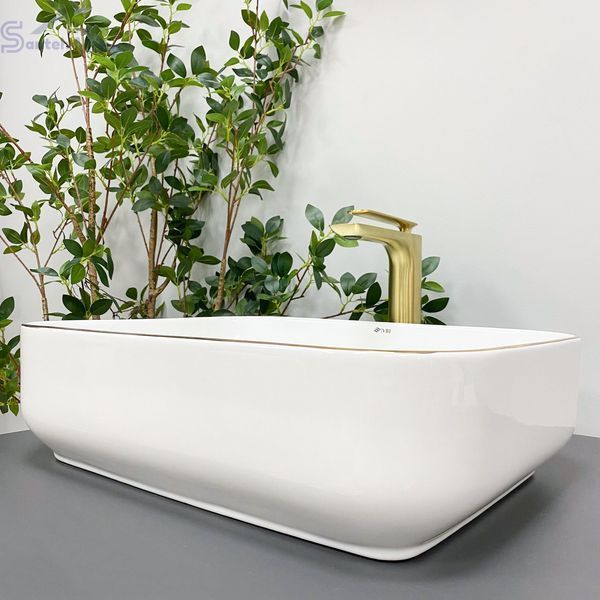 Умывальник (раковина) VBI PALERMO WHITE GOLD EDGE накладной VBI-012308 фото