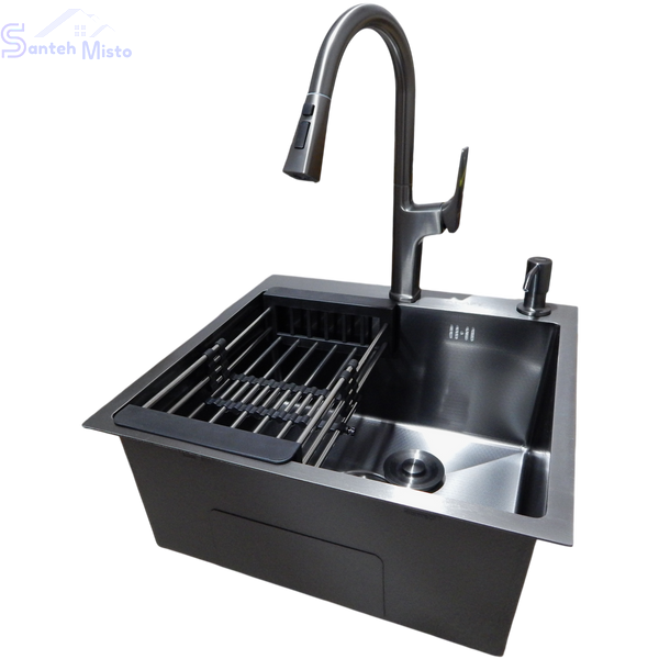Комплект кухонної мийки Kraft HM 50х50 NANO BLACK (DECOR) PVD (3.0/1.0 мм) SМ610477 фото