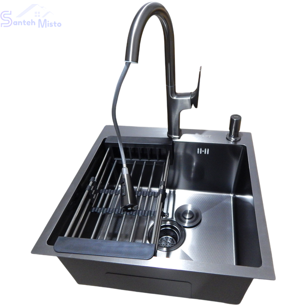 Комплект кухонної мийки Kraft HM 50х50 NANO BLACK (DECOR) PVD (3.0/1.0 мм) SМ610477 фото