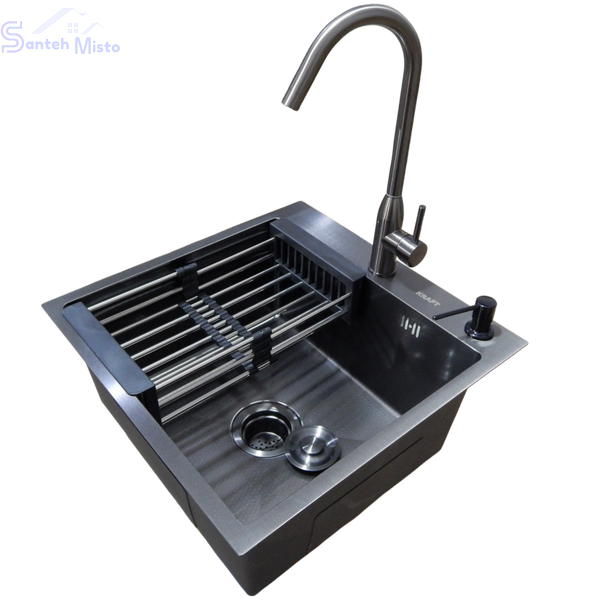 Комплект кухонної мийки Kraft HM 50х50 NANO BLACK (DECOR) PVD (3.0/1.0 мм) SМ3640 фото