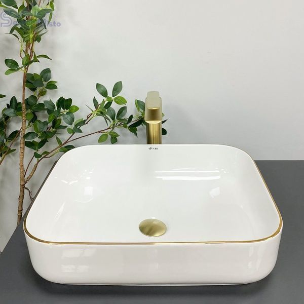 Умывальник (раковина) VBI PALERMO WHITE GOLD EDGE накладной VBI-012308 фото