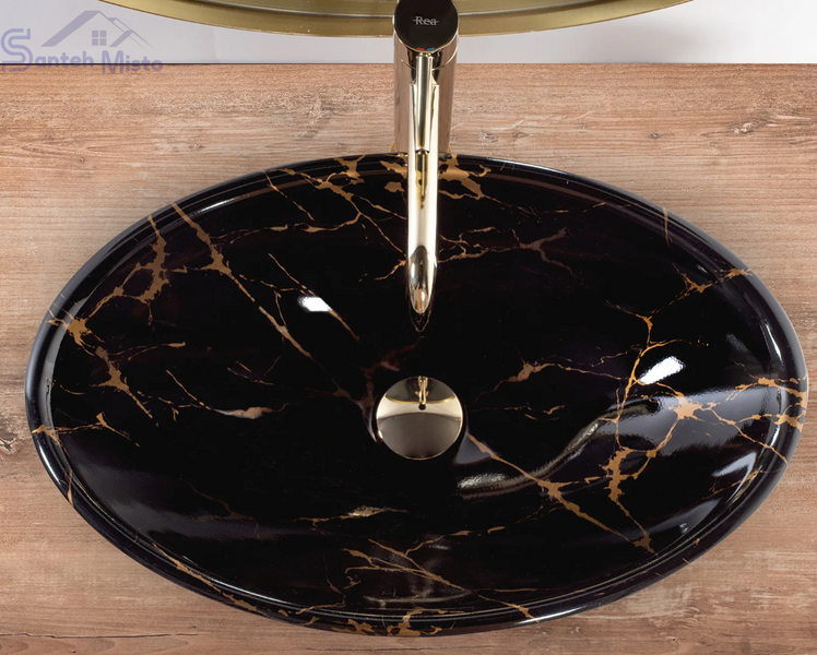 Умивальник (раковина) REA PAMELA BLACK MARBLE SHINY накладний REA-U5067 фото