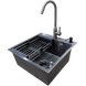 Комплект кухонної мийки Kraft HM 50х50 NANO BLACK (DECOR) PVD (3.0/1.0 мм) SМ3640 фото 1