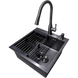 Комплект кухонної мийки Kraft HM 50х50 NANO BLACK PVD (3.0/1.0 мм) DEKOR SМ7014 фото 3
