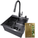 Комплект кухонної мийки Kraft HM 50х50 NANO BLACK PVD (3.0/1.0 мм) DEKOR SМ7014 фото 1
