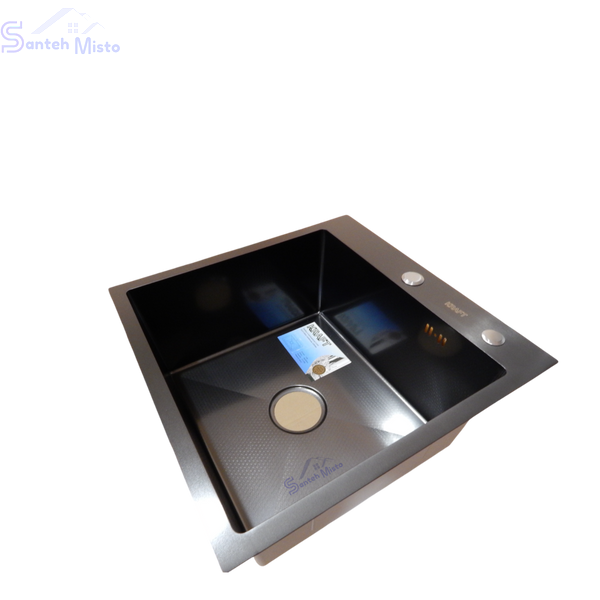 Комплект кухонной мойки Kraft HM 50х50 NANO BLACK (DECOR) PVD (3.0/1.0 мм) SМ040 фото