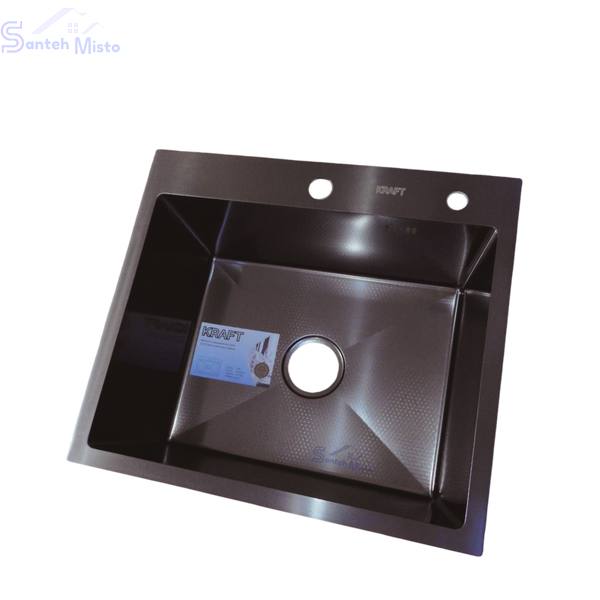 Комплект кухонной мойки Kraft HM 50х50 NANO BLACK (DECOR) PVD (3.0/1.0 мм) SМ040 фото
