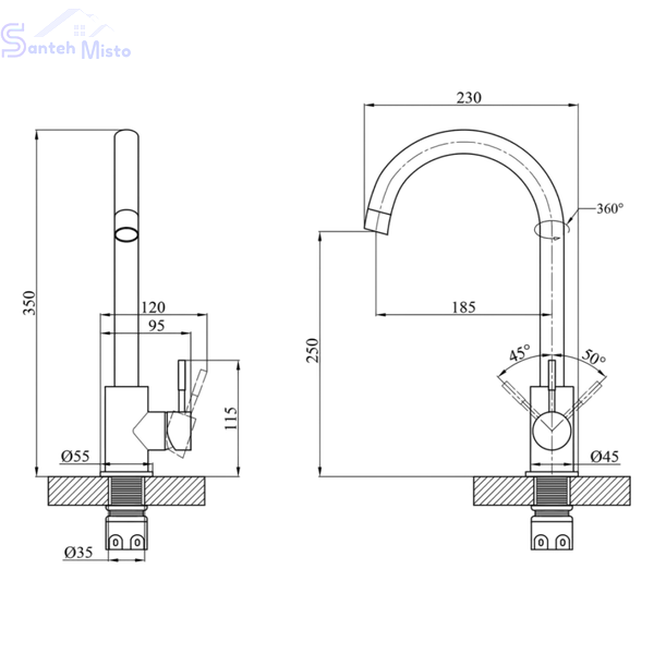 Комплект кухонной мойки Kraft HM 50х50 NANO BLACK (DECOR) PVD (3.0/1.0 мм) SМ040 фото