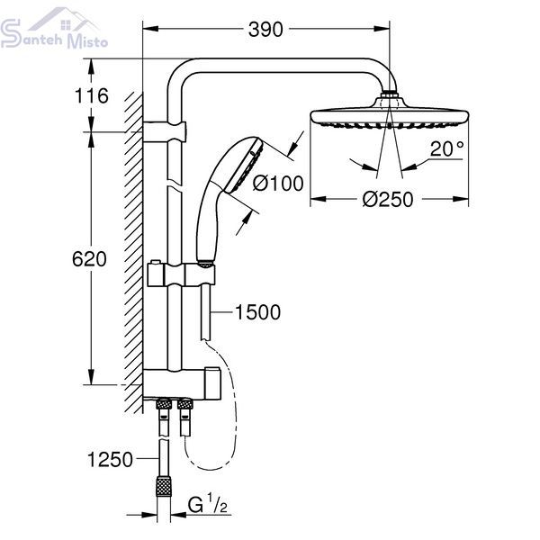 Душова система Grohe QuickFix Vitalio Start System 250 26817000 CV030604 фото