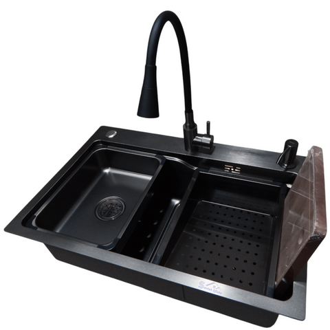 Комплект кухонной мойки Kraft HM 6845 NANO BLACK SM6105 фото