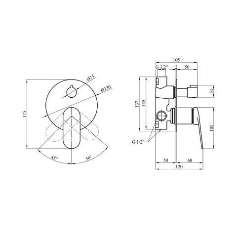 Змішувач прихованого монтажу для душу Kroner Element 211337-5301 CV035970 фото