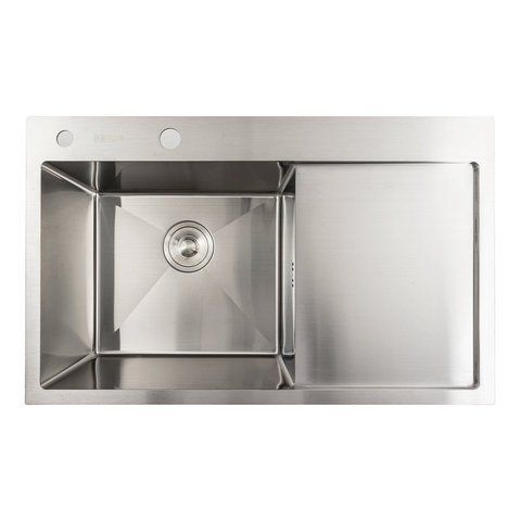 Кухонная мойка нержавейка 78*48 L Platinum Handmade (два отверстия, круглый сифон 3,0/0,8) 42217 фото