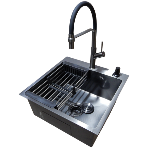 Комплект кухонной мойки Kraft NANO BLACK PVD HS50*50(3.0/1.0 мм) декор SM6210 фото