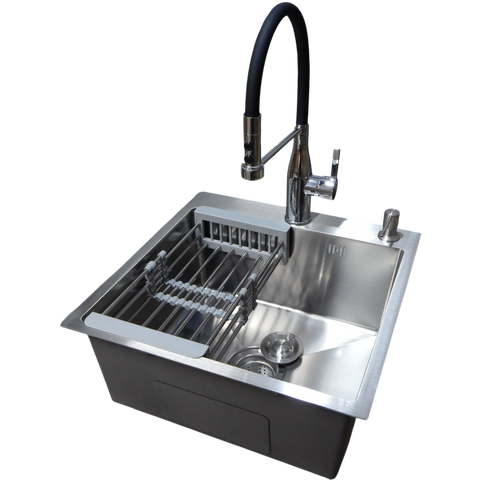 Комплект кухонної мийки Kraft KRF 5050 decor (3.0/1.0 мм)+Змішувач для кухні Kroner KRP Ersel - C03111BLK SM40320 фото