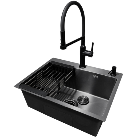 Комплект кухонной мойки Kraft NANO BLACK PVD HS 540*480мм Декор (3.0/1.0 мм)+Смеситель для кухни Kroner KRP Ersel &ndash; SCH03112BLK SM2950 фото