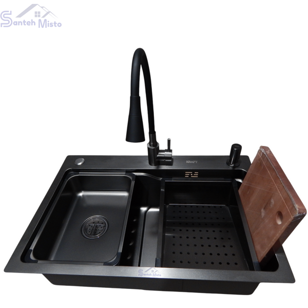 Комплект кухонной мойки Kraft HM 6845 NANO BLACK SM6105 фото