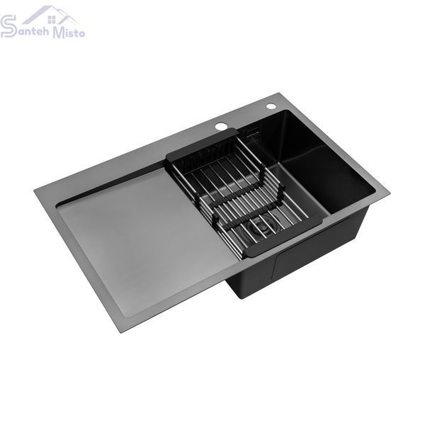 Комплект кухонной мойки Kroner KRP Schwarze - 7849RHM PVD Графит SM026609 фото