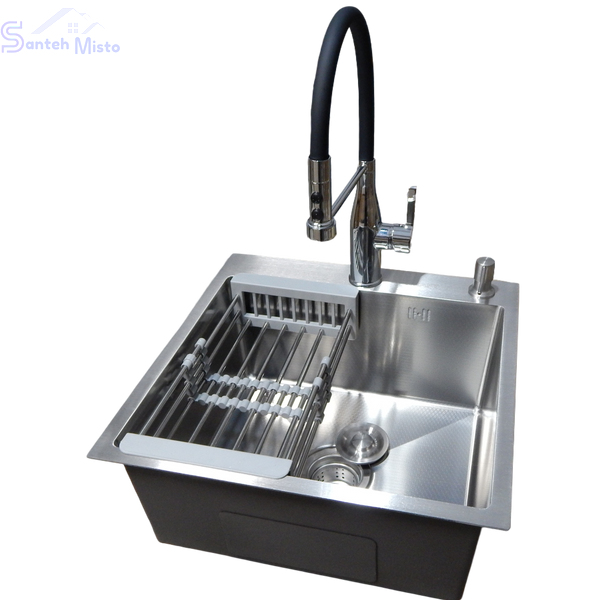 Комплект кухонної мийки Kraft KRF 5050 decor (3.0/1.0 мм)+Змішувач для кухні Kroner KRP Ersel - C03111BLK SM40320 фото