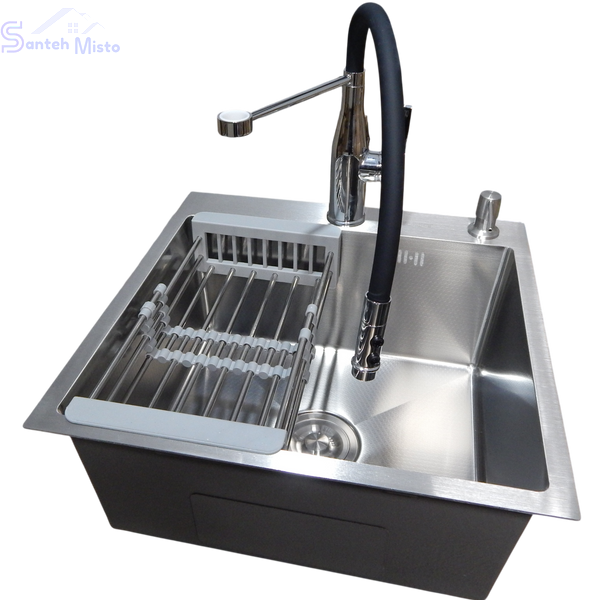 Комплект кухонної мийки Kraft KRF 5050 decor (3.0/1.0 мм)+Змішувач для кухні Kroner KRP Ersel - C03111BLK SM40320 фото