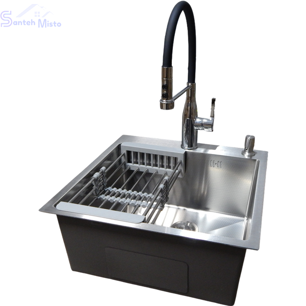 Комплект кухонної мийки Kraft KRF 5050 decor (3.0/1.0 мм)+Змішувач для кухні Kroner KRP Ersel - C03111BLK SM40320 фото