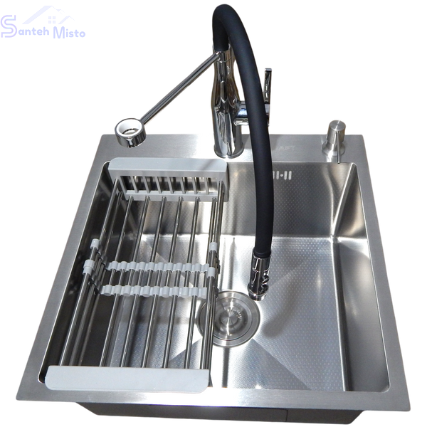 Комплект кухонної мийки Kraft KRF 5050 decor (3.0/1.0 мм)+Змішувач для кухні Kroner KRP Ersel - C03111BLK SM40320 фото