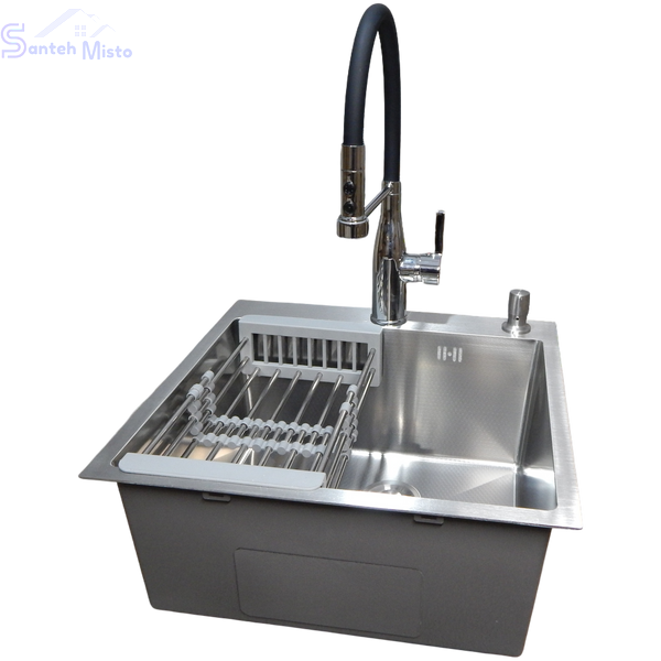 Комплект кухонної мийки Kraft KRF 5050 decor (3.0/1.0 мм)+Змішувач для кухні Kroner KRP Ersel - C03111BLK SM40320 фото