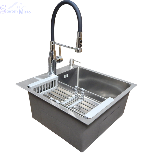 Комплект кухонної мийки Kraft KRF 5050 decor (3.0/1.0 мм)+Змішувач для кухні Kroner KRP Ersel - C03111BLK SM40320 фото