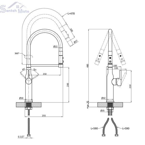Комплект кухонної мийки Kraft KRF 5050 decor (3.0/1.0 мм) SM3090 фото
