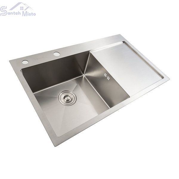 Кухонная мойка нержавейка 78*48 L Platinum Handmade (два отверстия, круглый сифон 3,0/0,8) 42217 фото