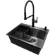 Комплект кухонної мийки Kraft NANO BLACK PVD HS 540*480мм Декор (3.0/1.0 мм)+Змішувач для кухні Kroner KRP Ersel - SCH03112BLK SM2950 фото 2