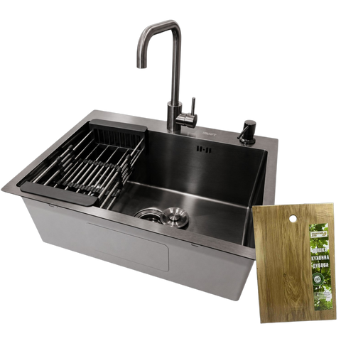 Комплект кухонної мийки KRAFT Handmade PVD Графіт HS60*45 (3.0/1.0 мм) SM116 фото