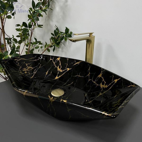 Умивальник (раковина) VBI VENEZIA MARBLE BLACK GLOSSY накладний VBI-012405 фото