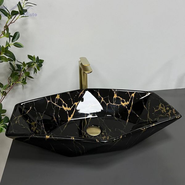 Умивальник (раковина) VBI VENEZIA MARBLE BLACK GLOSSY накладний VBI-012405 фото