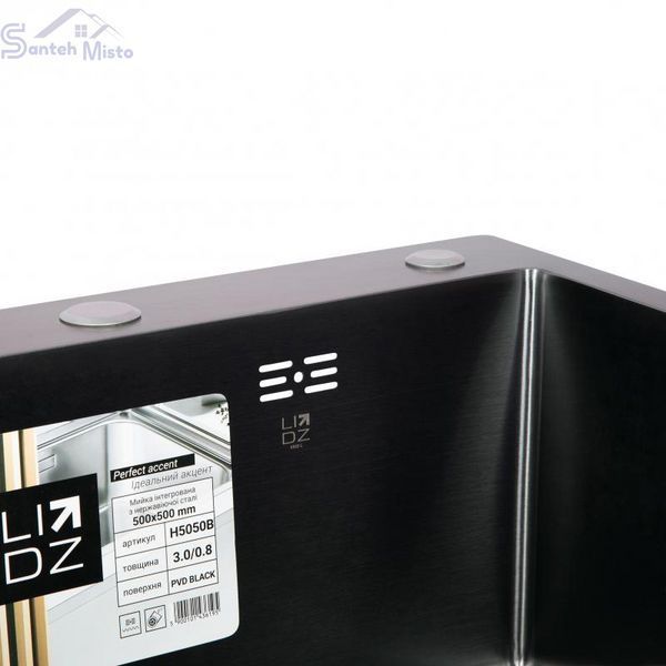 Комплект кухонной мойки Lidz Handmade H5050B Black PVD 3,0/1,0 мм SM368 фото