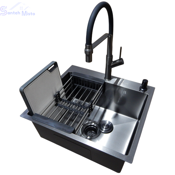 Комплект кухонної мийки KRAFT Handmade PVD чорна HS54*48 (3.0/1.0 мм) декор SM6040 фото