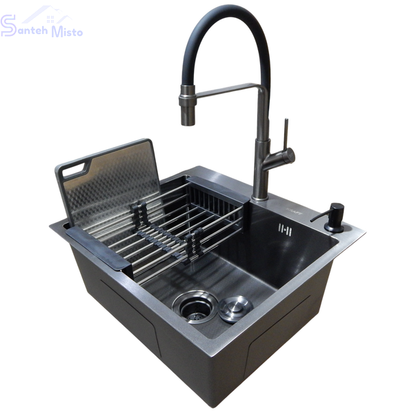 Комплект кухонної мийки KRAFT Handmade PVD чорна HS54*48 (3.0/1.0 мм) декор SM6040 фото