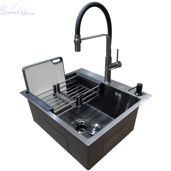 Комплект кухонної мийки KRAFT Handmade PVD чорна HS54*48 (3.0/1.0 мм) декор SM6040 фото