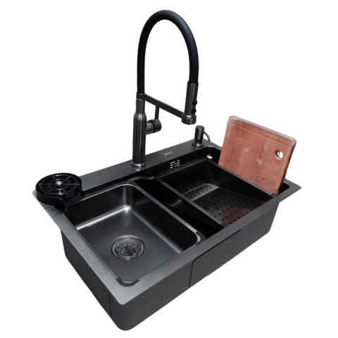 Комплект кухонной мойки Kraft HM 7546 NANO BLACK (3.0/1.0 мм) SM10326 фото
