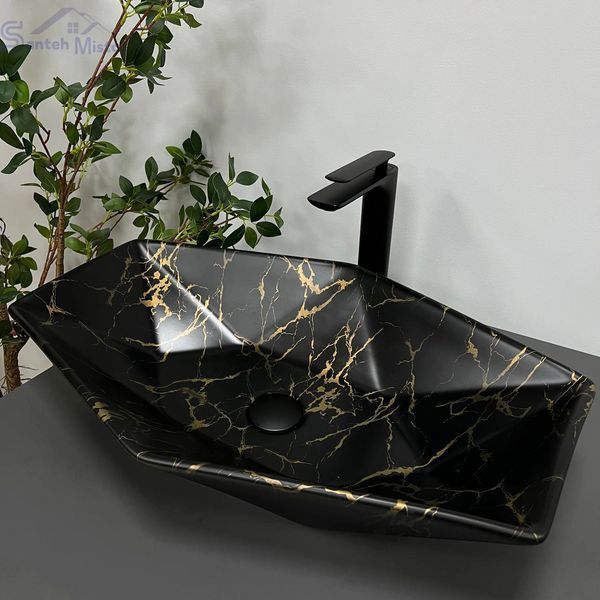 Умивальник (раковина) VBI VENEZIA MARBLE BLACK MATT накладний VBI-012406 фото