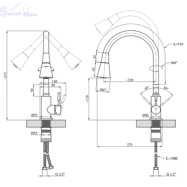 Комплект кухонной мойки Kraft Satin BRS 65х48 (3.0/1.0 мм) SM4801 фото
